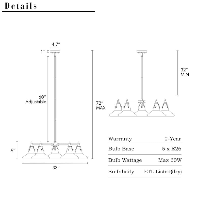 Modern Industrial 5-Light Black Gold Wheel Kitchen Island Chandelier Metal Pendant Lights for Dining Room - 33" D x 9" H
