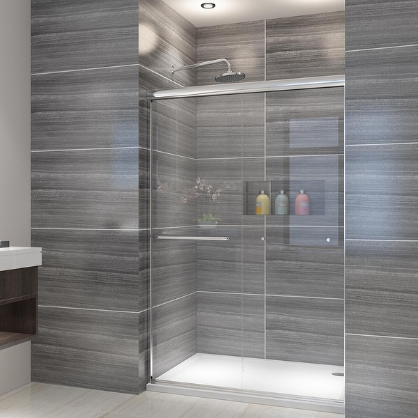 ELEGANT 48 x 72 Sliding Shower Door Semi-Frameless Chrome Finish. Opens flyout.