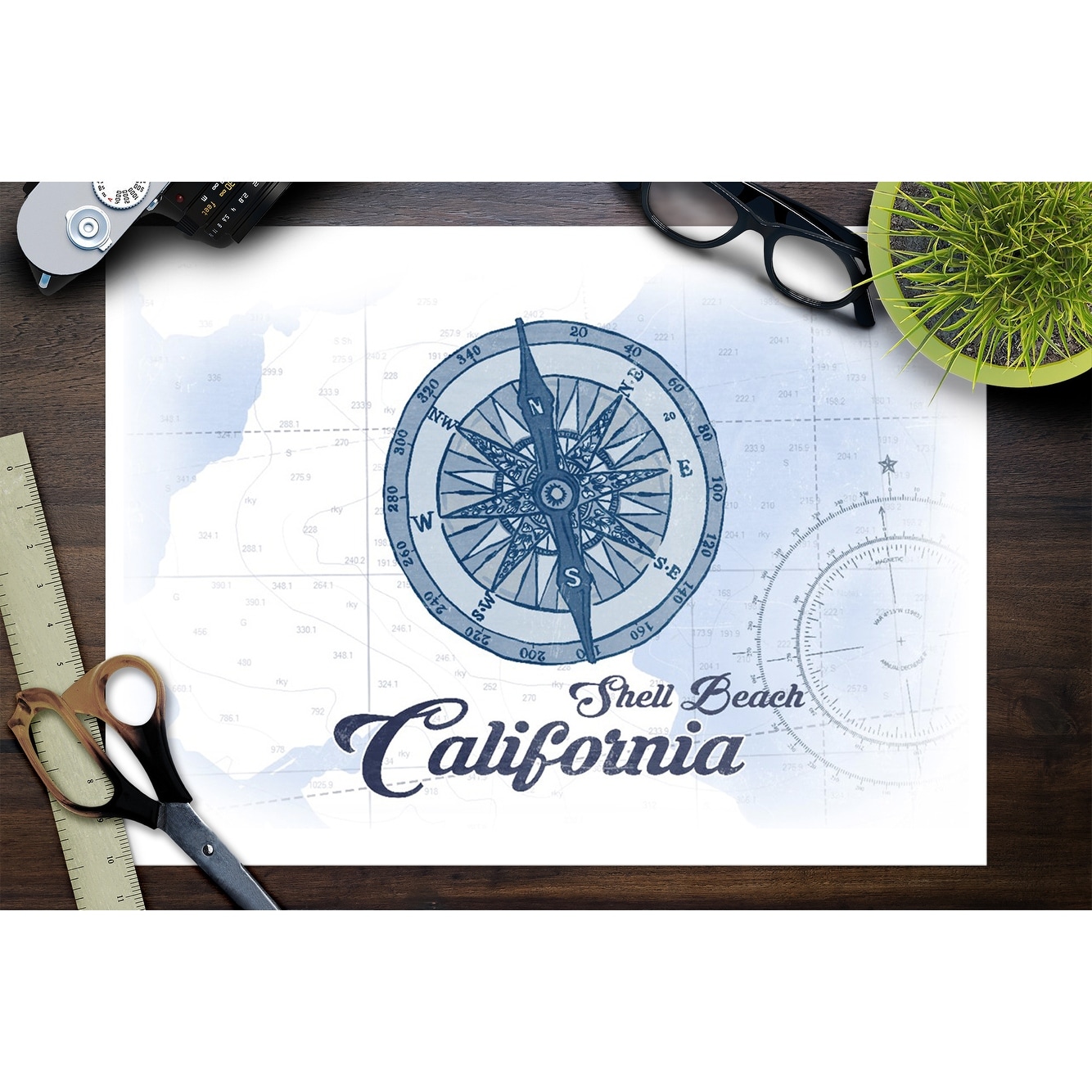 Shell Beach California Compass Blue Coastal Icon Lantern Press Artwork Art Print Multiple Sizes Available Overstock 27931699