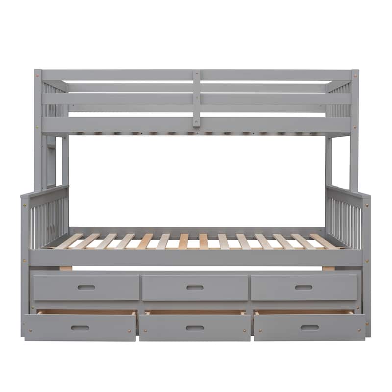 Twin-over-Full Pine Bunk Bed with Trundle and Drawers