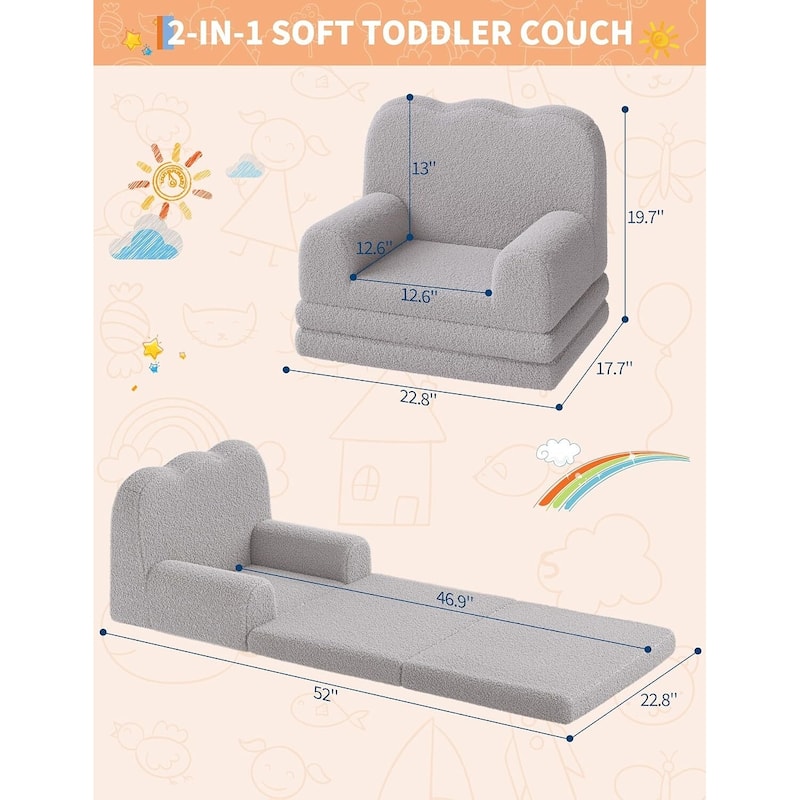 2-in-1 Comfy Toddler Couch, Convertible Sofa for Girls and Boys