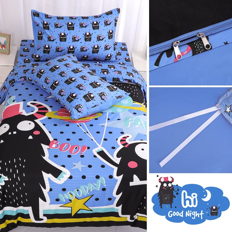 Cutey Duvet Cover Set 5 Piece Soft Fade Wrink Black Cartoon Print
