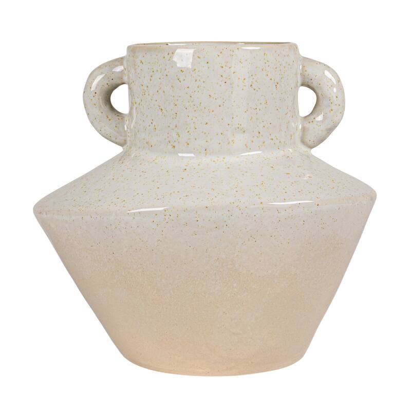 Stoneware Vase with Reactive Glaze Finish and Vertical Handles