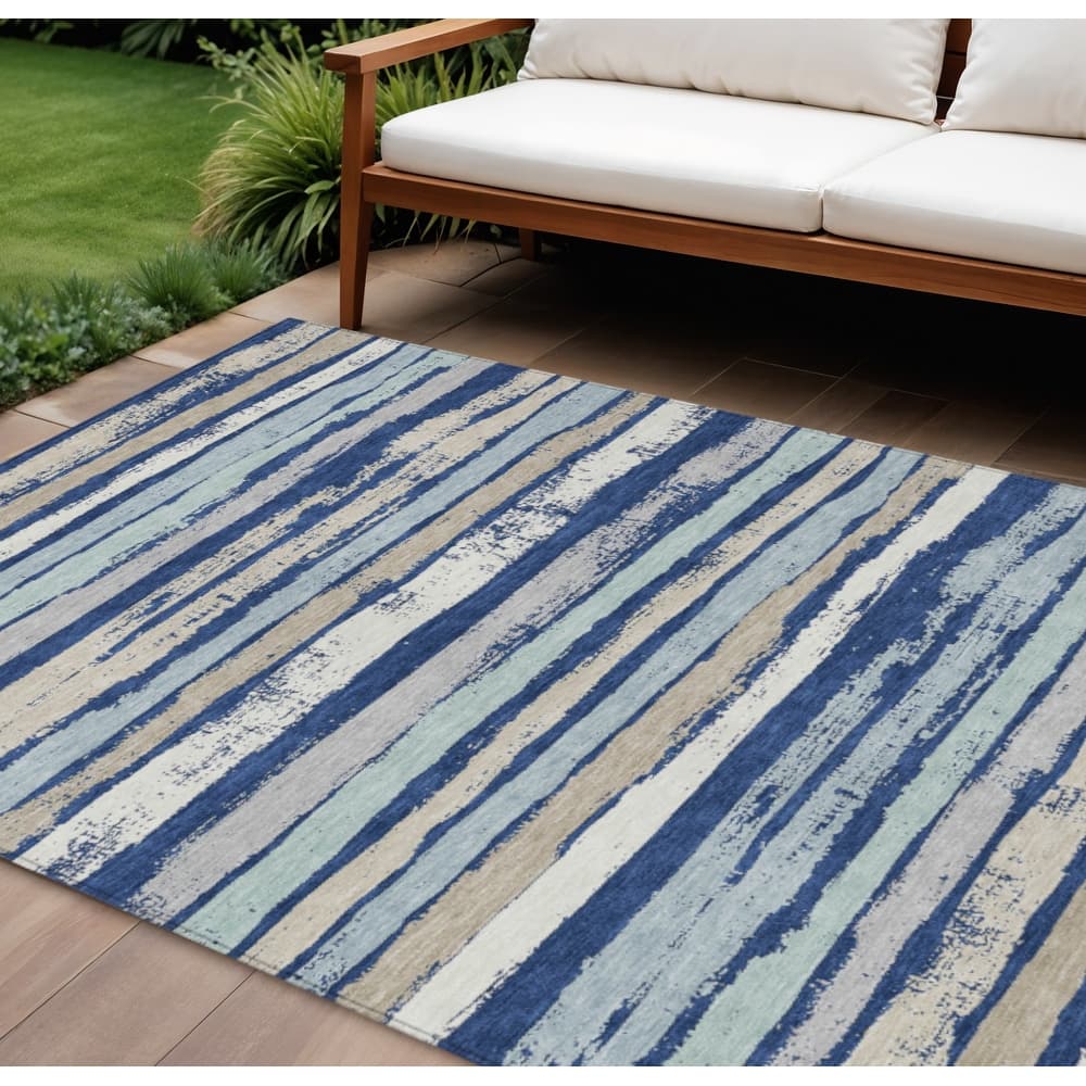 HomeRoots Striped Transitional Rectangle Outdoor Rug
