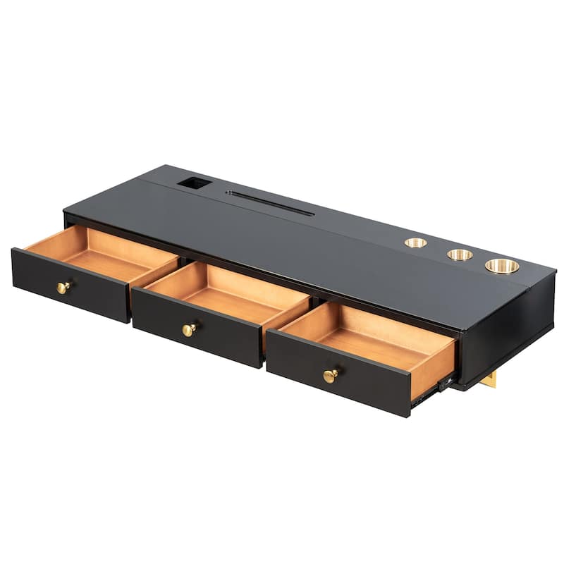 Roomfitters 47" Floating Shelf with Drawer, Multi-Purpose Wall-Mounted Vanity Table, Mounted Desk, Floating Table, Black + Gold