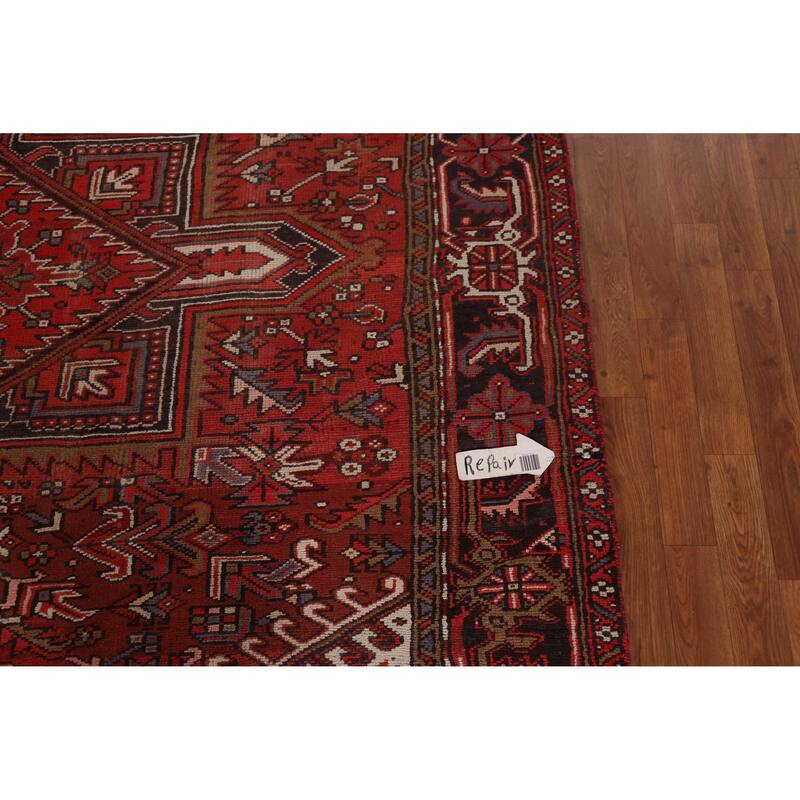 Hand Knotted Oriental 100% Wool Carpet Traditional Medallion Red Heriz Area Rug - 11' 0'' X 7' 9''