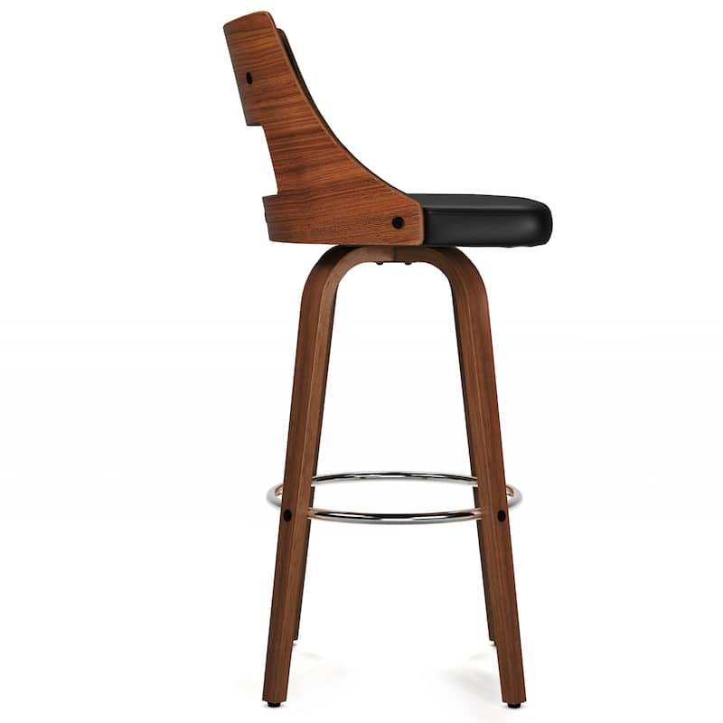 WYNDENHALL Kaydee Contemporary 17" Swivel Bar Stool (Setof 2) in Black PU faux leather - 20.3"D x 18.9"W x 40.75"H