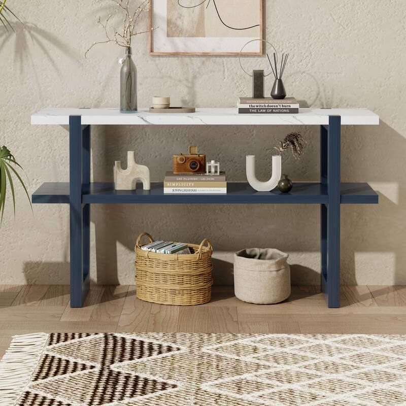 Elegant Console Table with Marble-Effect Top and Versatile Storage Solutions for Entryway and Living Room