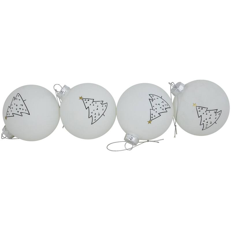 Matte Christmas Tree Glass Ball Ornaments - 3" - White - 4ct