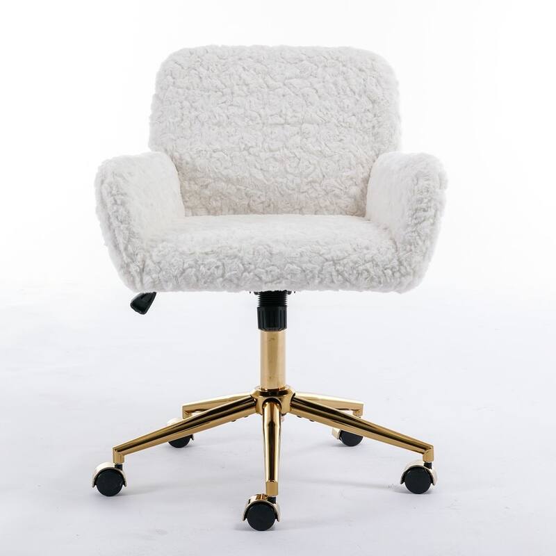 Modern Artificial Rabbit Hair Height Adjustable 360 Swivel Task Chair with Metal Base - Beige