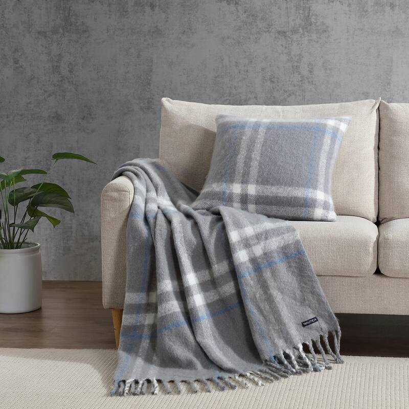 Nautica Ryan Cove Plaid Decorative Throw Pillow - Grey