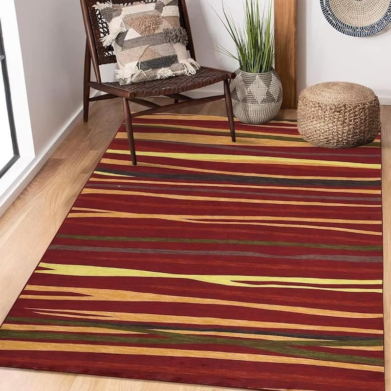 Garvee Modern Abstract Area Rug Colorful Throw Carpet - 5' x 7' - Red