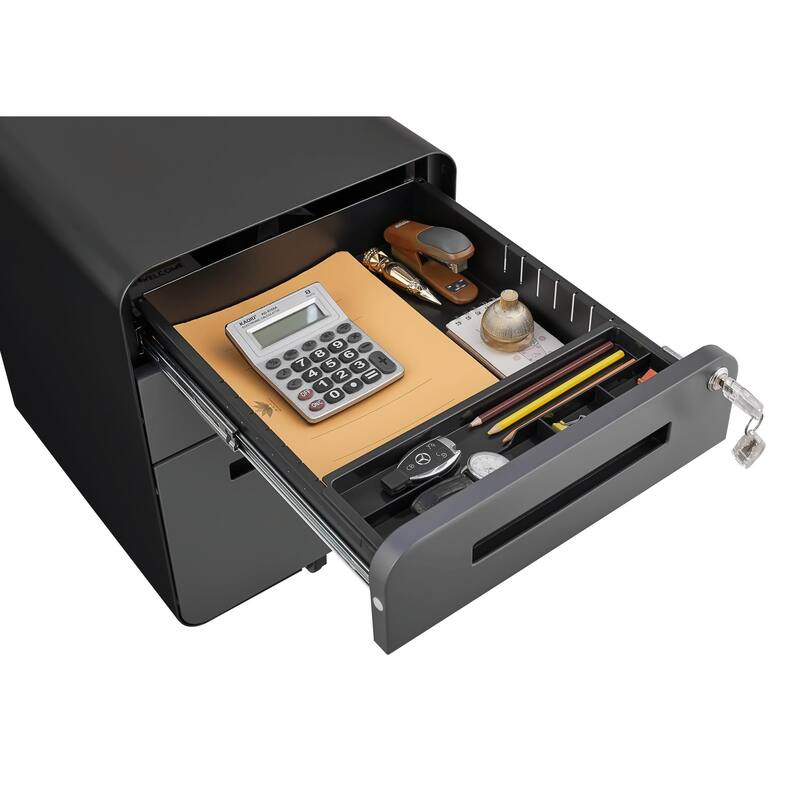 Lockable 3-Drawer File Cabinet with Wheels & Removable Pencil Tray