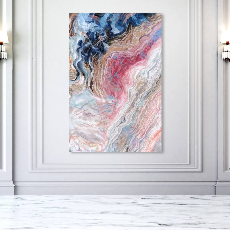 Wynwood Studio Abstract Doll Memories - Watercolor Geode Pink and Dark Blue Glam Wall Art Canvas Print - 54 x 36