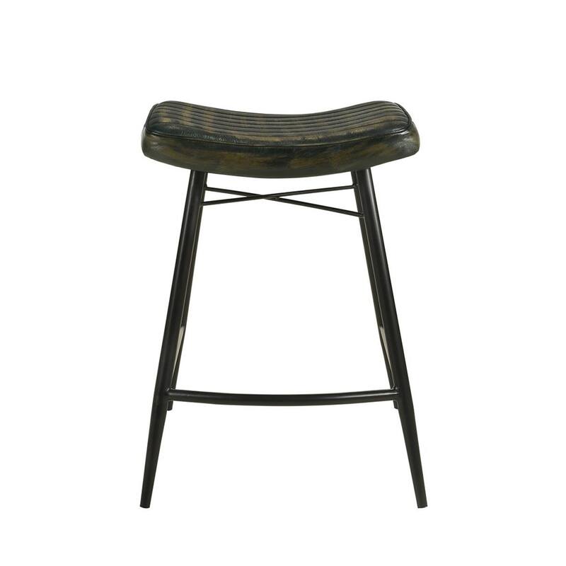 Set of 2 Leather Upholstered Saddle Seat Bar Stools