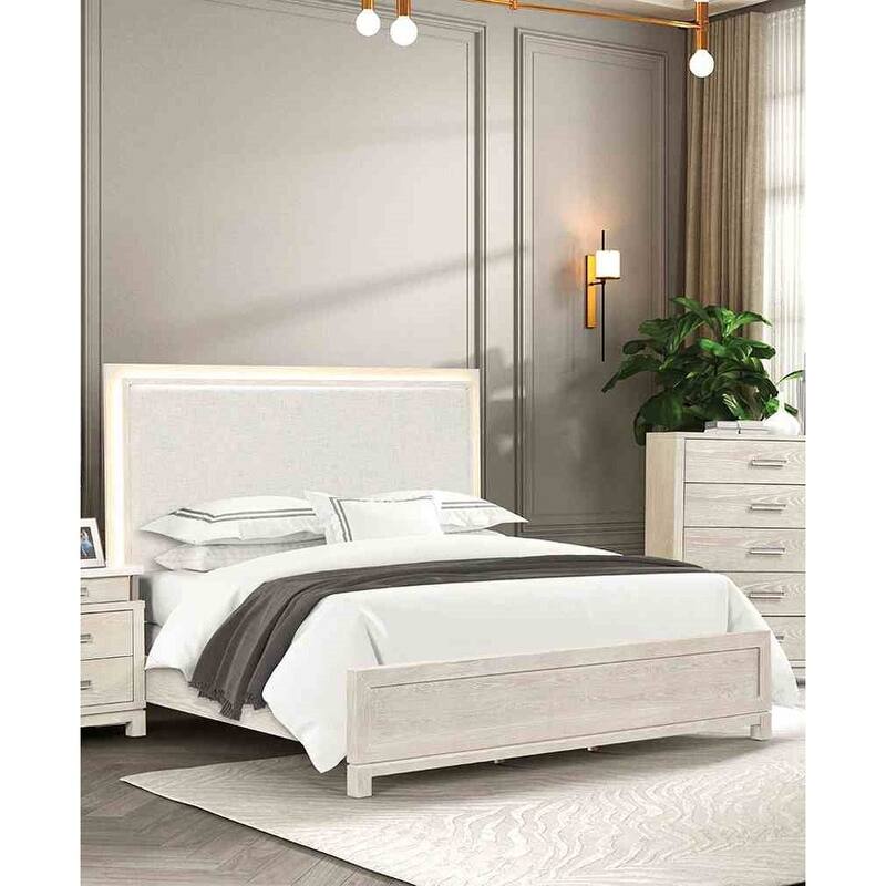 Transitional Weathered Gray Finish LED 1PC Bed