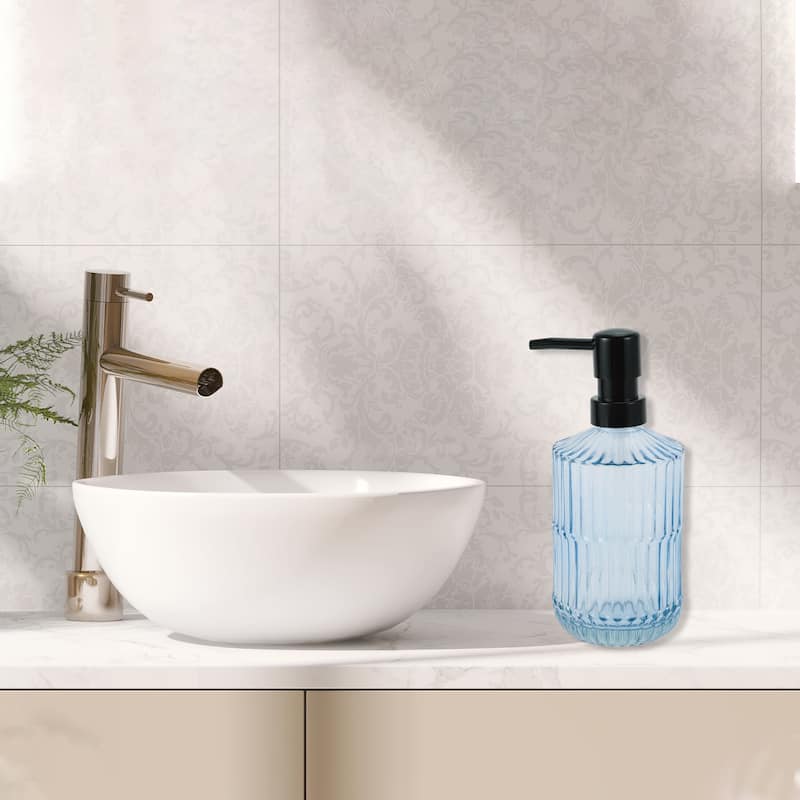 Simple Vertical Lines Soap Pump Dispenser for Bathroom 450ml 1 Pcs - Clear Blue Black