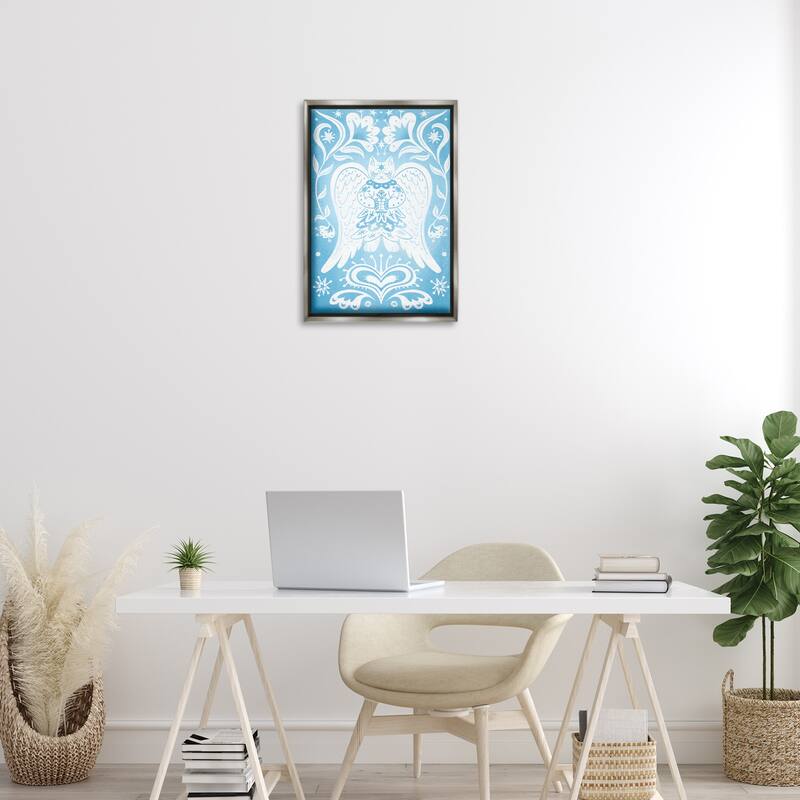 Stupell Symmetrical Patterned Angel Cat Framed Floater Canvas Wall Art Design By Hannah Moren
