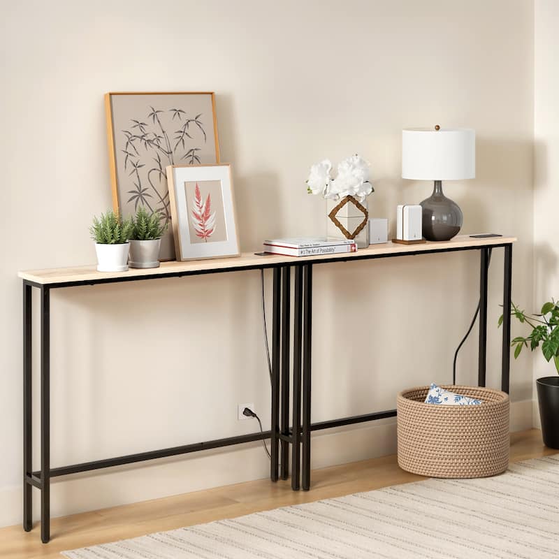 Metal Console Sofa Tables with Built-In USB and AC Ports Pack of 2 - 78.7 x 5.9 x 31.1 in