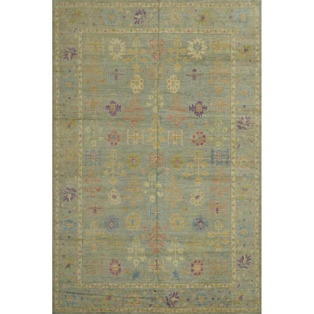 Hand Knotted Oriental 100% Wool Carpet Transitional All-Over Greys & Charcoal Oushak Area Rug - 14' 0'' X 10' 0''