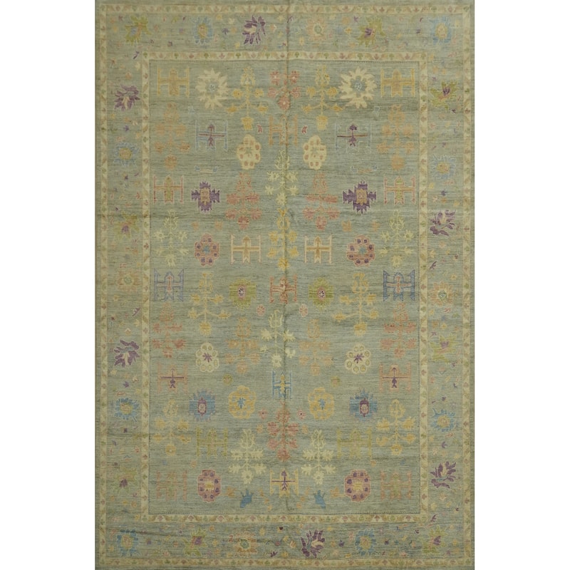 Hand Knotted Oriental 100% Wool Carpet Transitional All-Over Greys & Charcoal Oushak Area Rug - 14' 0'' X 10' 0''