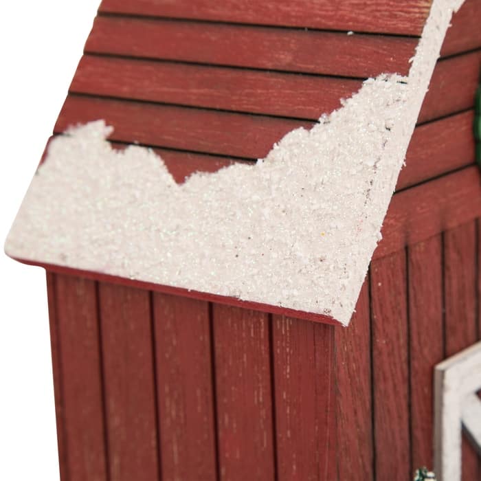 Glitzhome 10"H Merry Christmas Solid Wood Barn Birdhouse with Trees