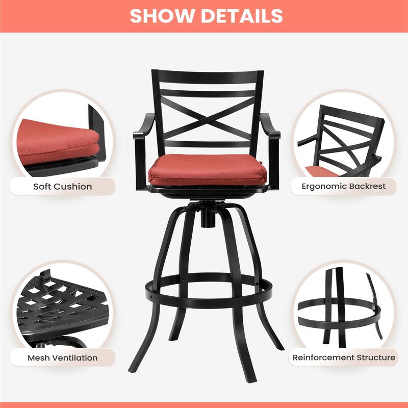 Pellebant Patio Outdoor Indoor Aluminum Swivel Bar Stools Dining Chairs with Sunbrella Cushion