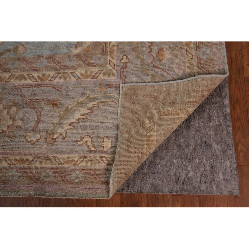 Light Blue Vegetable Dye Oushak Turkish Rug Hand-Knotted Wool Carpet - 9'1" x 11'11"