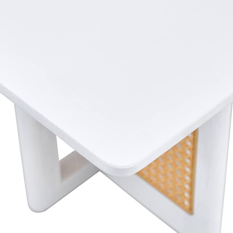 Coffee Table Solid Wood End Table Imitation Rattan Center Table