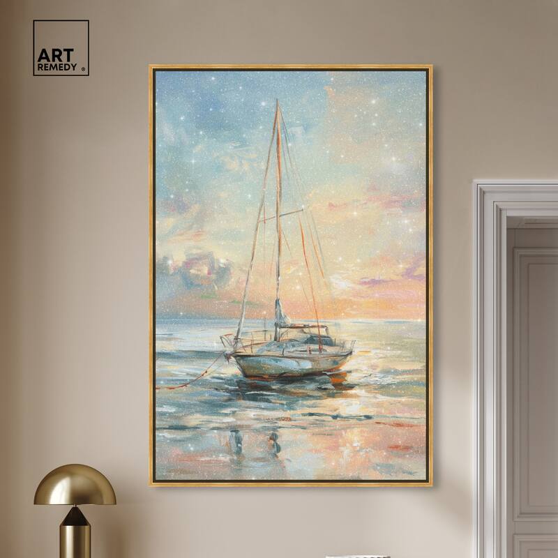 Art Remedy Boat On The Shore Framed Sailing 1 Piece Canvas Wall Art