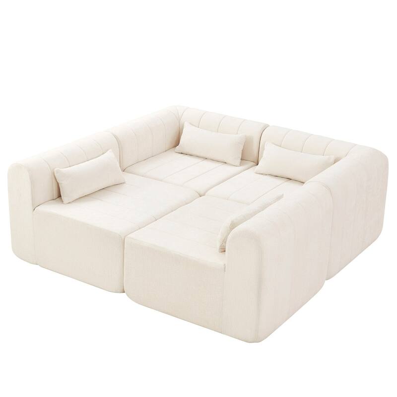 145.5" 4 Pieces Modular Full-Compressed Polyester Upholstered Sectional Sofa