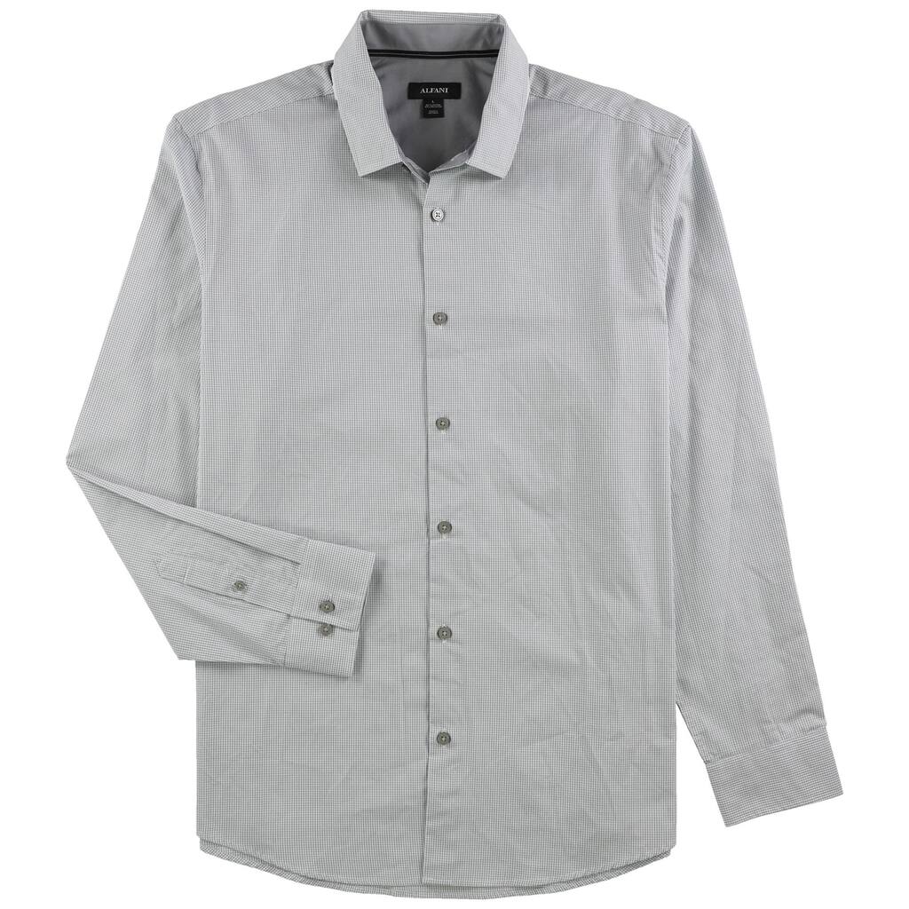 Alfani Mens RED Slim-Fit Arem Check Button Up Shirt, White, X-Large