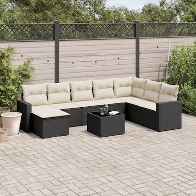 vidaXL Garden Sofa Set Black Poly Rattan Large Modular Garden Sofa Set - 21.7 x 21.7 x 14.6 in (W x L x H)