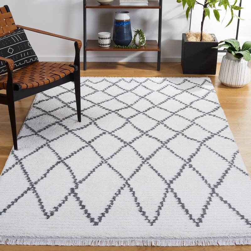 SAFAVIEH Augustine Kusum Boho Trellis Fringe Rug - 9' x 12' - Ivory/Grey