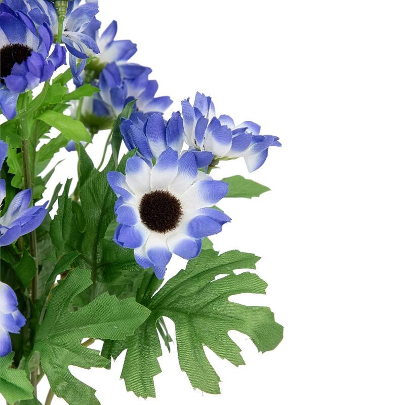 Cineraria Daisies Artificial Floral Spray- 15" - Blue