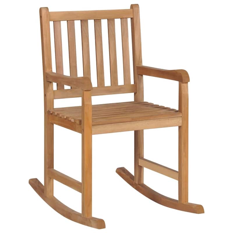 vidaXL Rocking Chair with Wine Red Cushion Solid Teak Wood - 22.8" x 36.4" x 41.7"