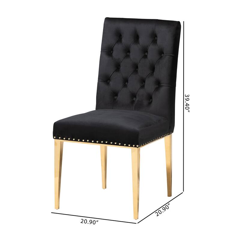 Caspera Contemporary Glam and Luxe Velvet Fabric and Metal 2-Piece Dining Chair Set