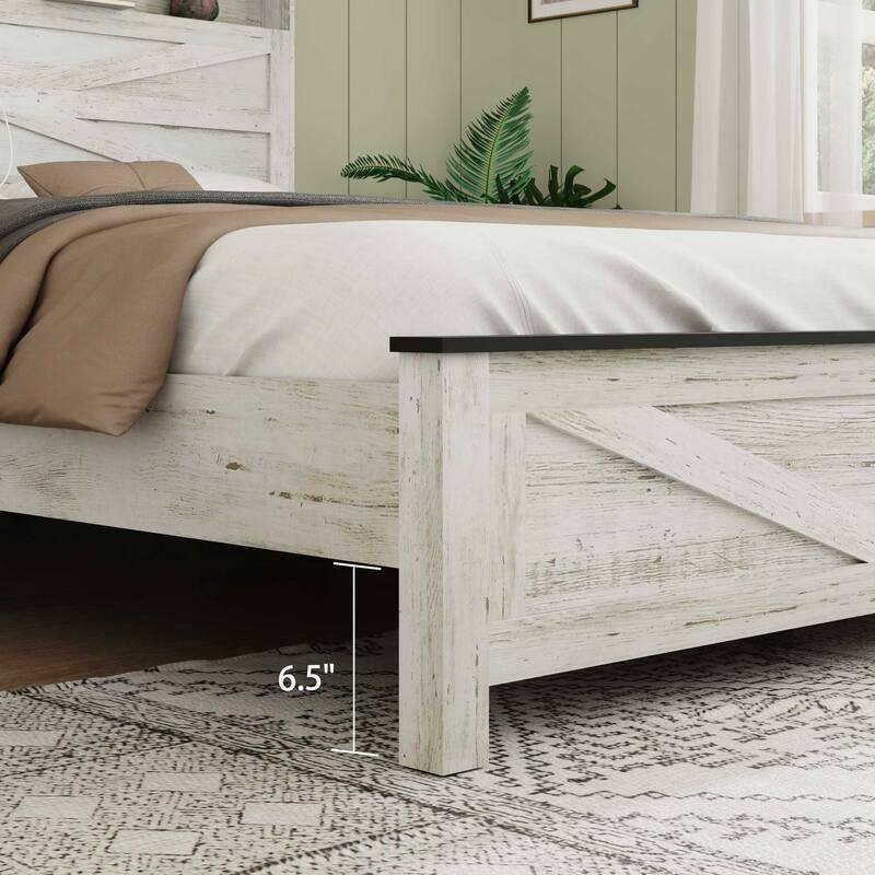 Bed with Wooden Headboard and hidden Storage Space