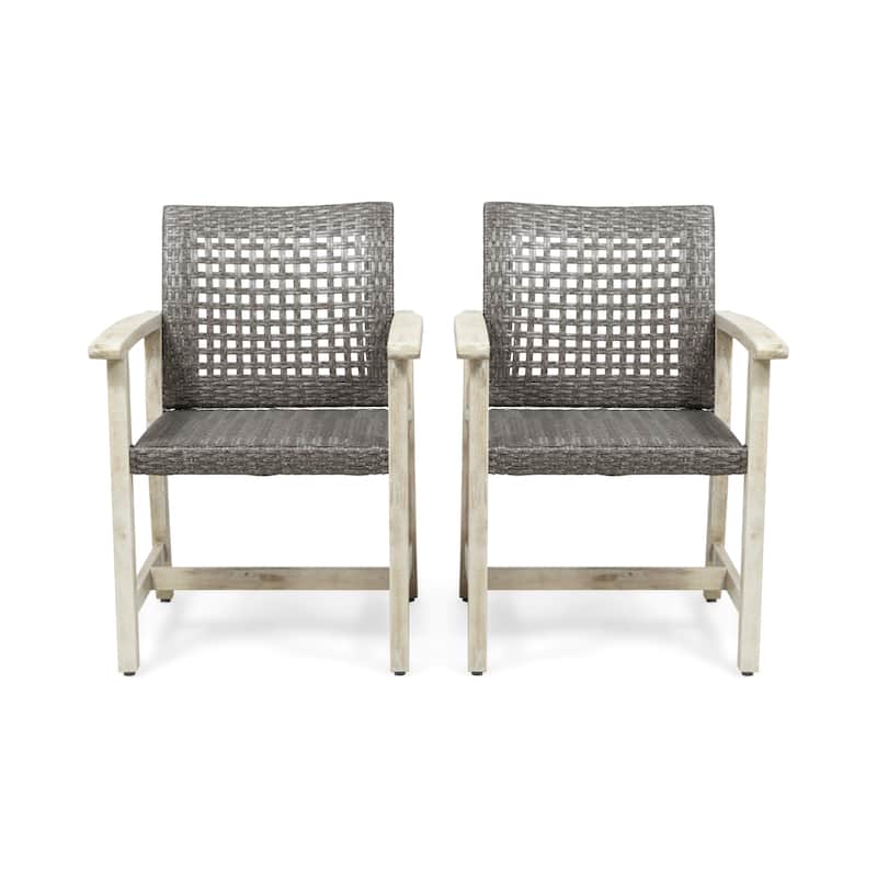Roomfitters Outdoor Dining Chairs Set of 2, Acacia Wood Patio Armchairs with Woven Seat and Backrest