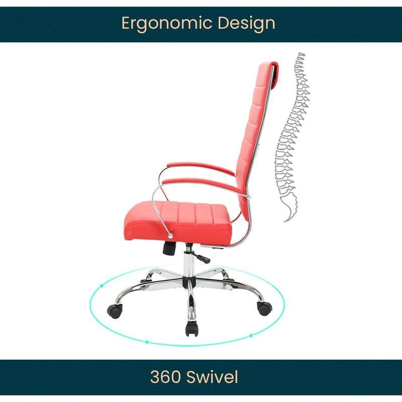 Benmar High-Back Leather Office Desk Chair in Stainless Steel Frame Adjustable Height Tilt Lock 360 Swivel Ergonomic Chair