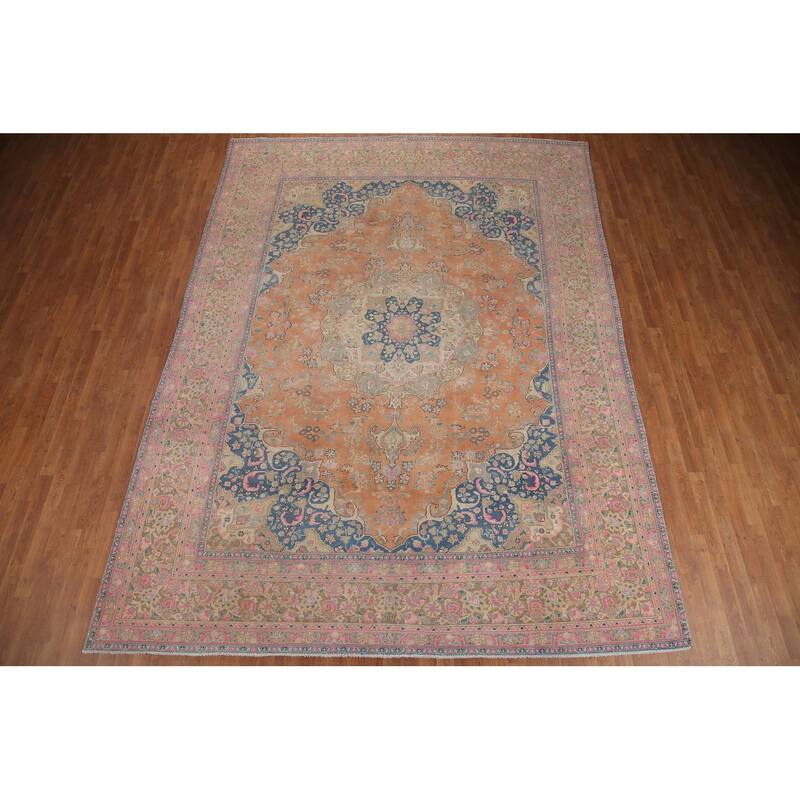 Hand Knotted Oriental 100% Wool Carpet Traditional Floral Oranges & Rust Mashad Area Rug - 12' 8'' X 9' 6''