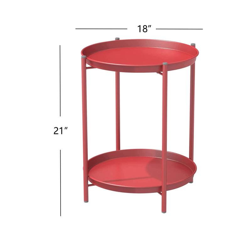 Outdoor Side Table, 2-Tier End Table Round Accent Table