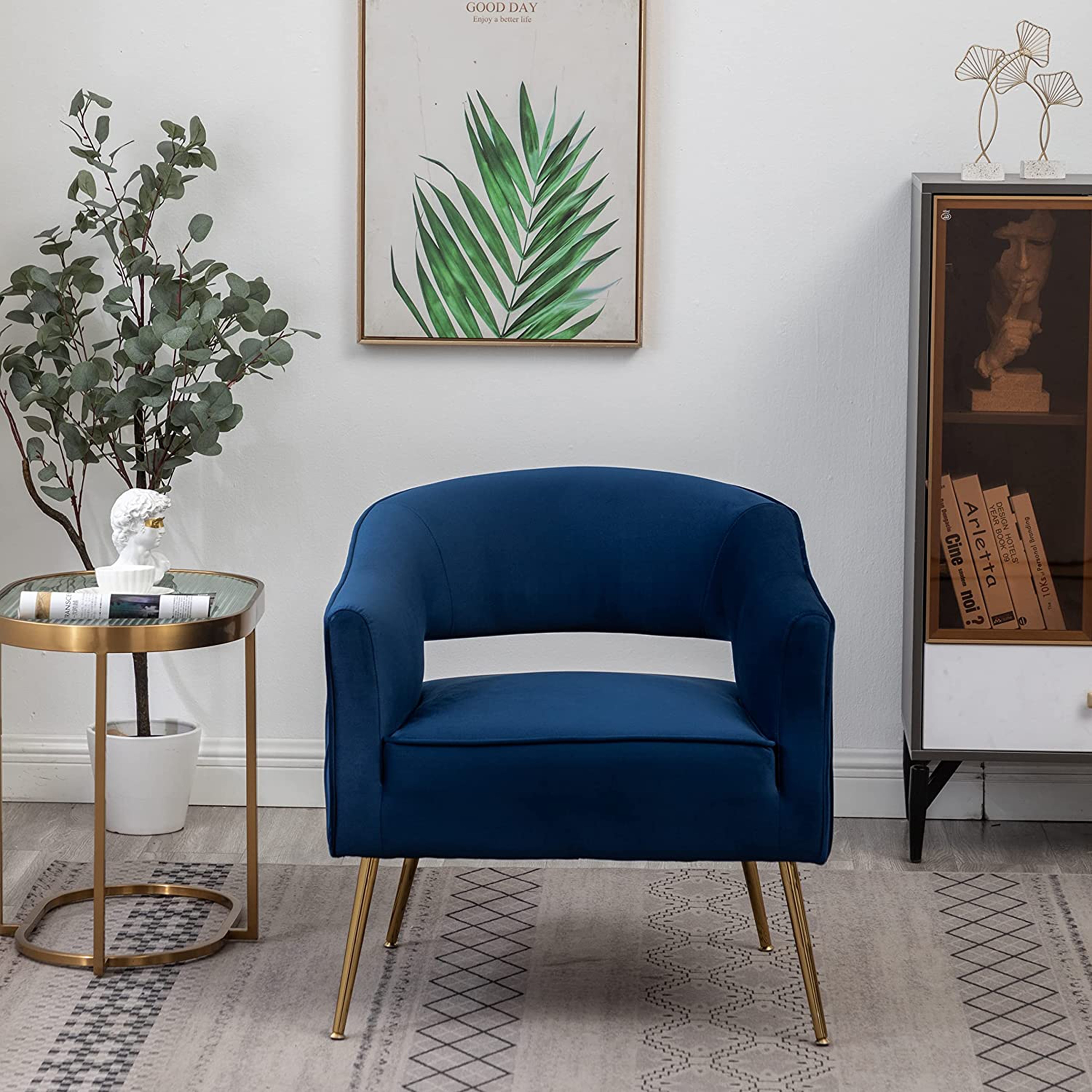 Modern Velvet Accent Arm Vanity Chair with Wingback and Gold Legs for Living Room