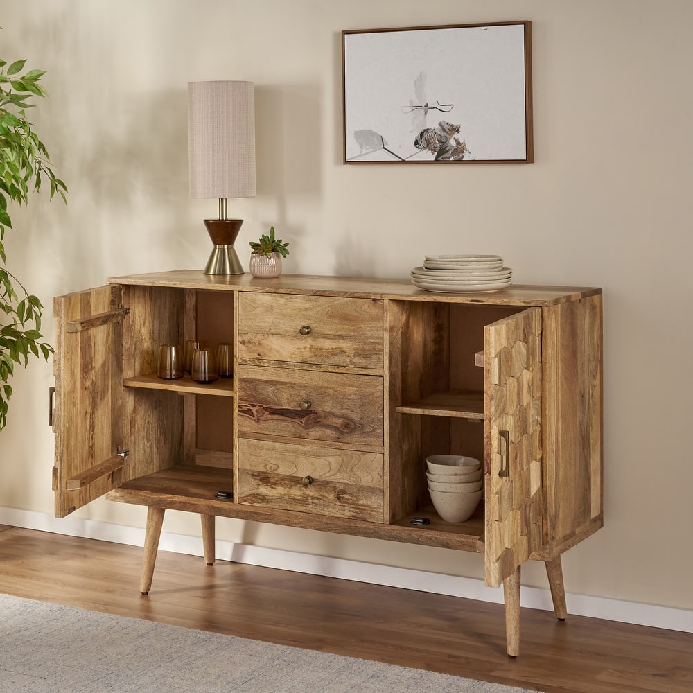 Christopher Knight Home - Latimer Mid-Century Modern Handcrafted Mango Wood 3 Drawer Sideboard with 2 Doors