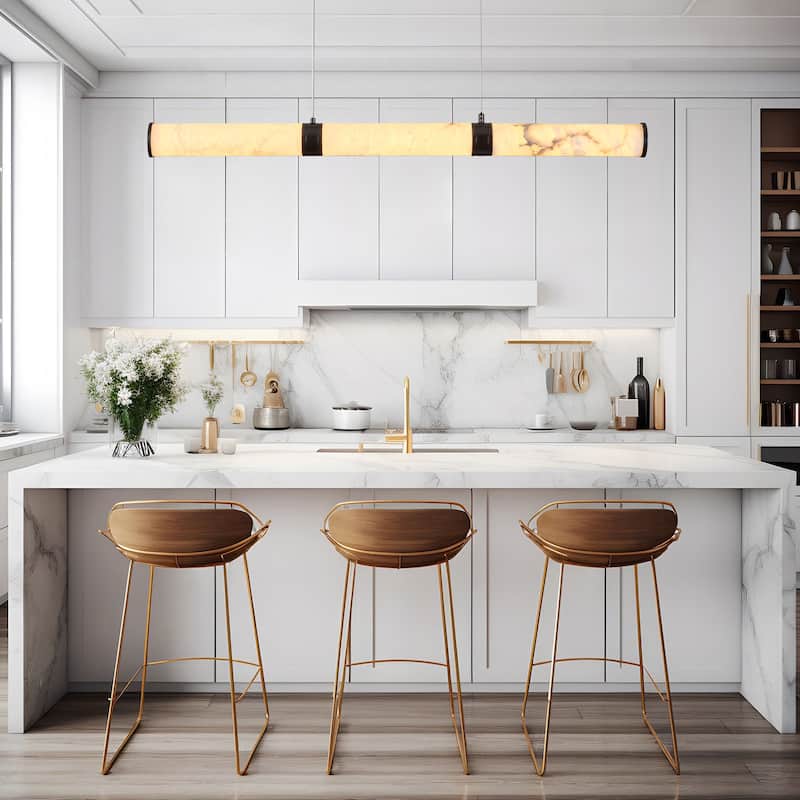 KAYLA L47.2in Alabaster Chandelier,Brass LED Chandeliers - 47.2in