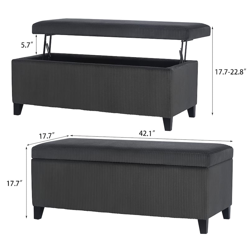 Adeco Velvet Storage Ottoman Bench Rectangular Footstool Lift Top