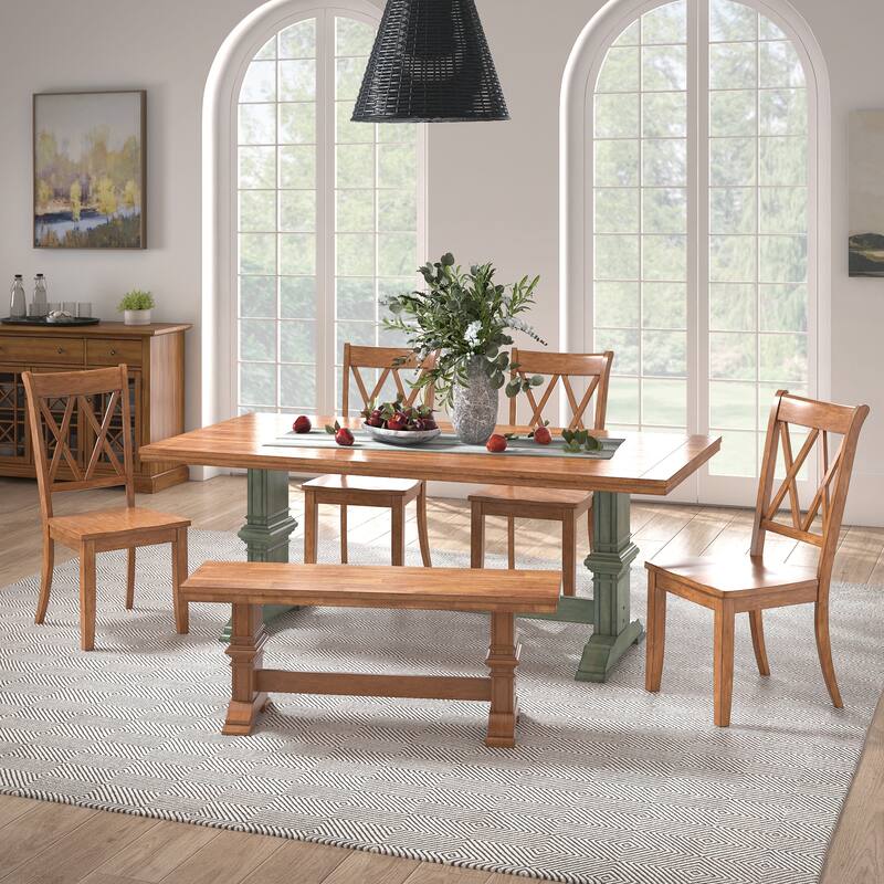 Ronda 78.7" Rectangular Solid Wood Top Dining Set with X-Back Chairs