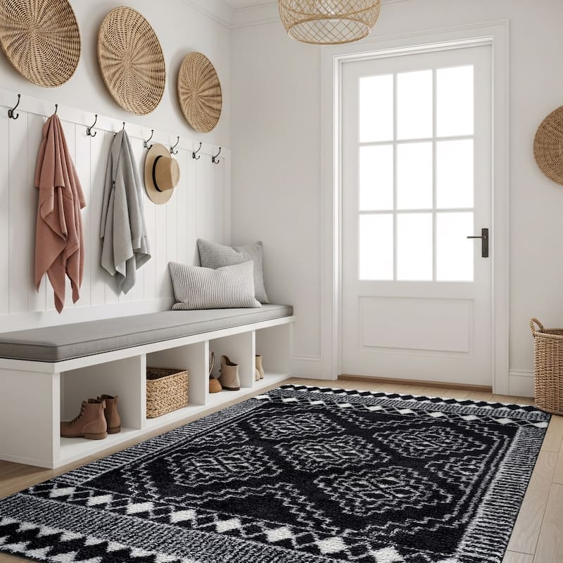 Geometric Shag Rug - Anthracite Dark Gray - Durable Rug for Living Room, Bedroom, or Entryway - Easy to Maintain - Anthracite - 4' x 6'