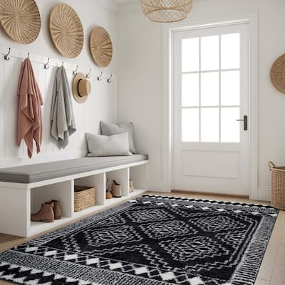 Geometric Shag Rug - Anthracite Dark Gray - Durable Rug for Living Room, Bedroom, or Entryway - Easy to Maintain