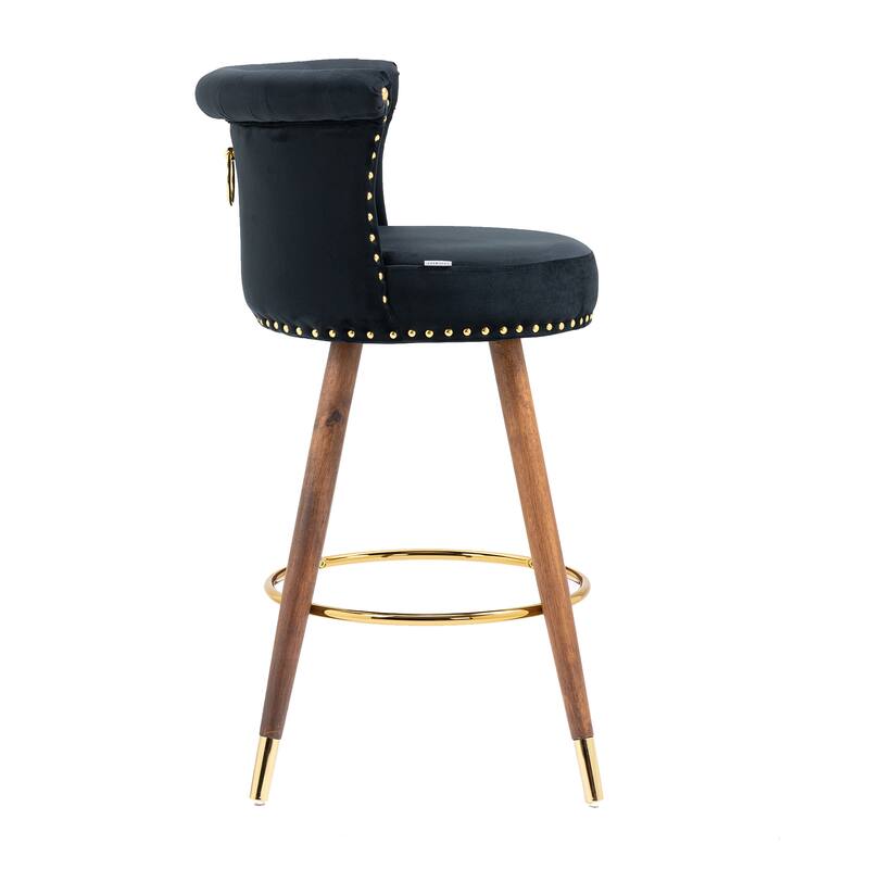 Counter Height Bar Stools Set of 2, Kitchen Bar Stools with Solid Wood Legs, Upholstered Dining Room Chairs with Footrest